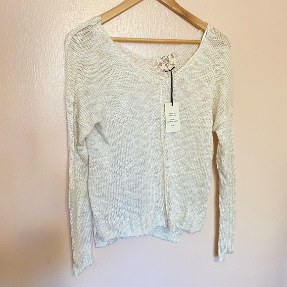 Hippie Rose Women's V Neck Cream Sweater - Picture 2 of 5